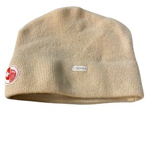 Tan Knit Hat with Ribbed Texture and Minimalist Style